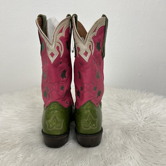 Vintage Nocona Western Cowboy Boots Pink Green Colorful Unique Size 11B Snip Toe - Picture 5 of 12